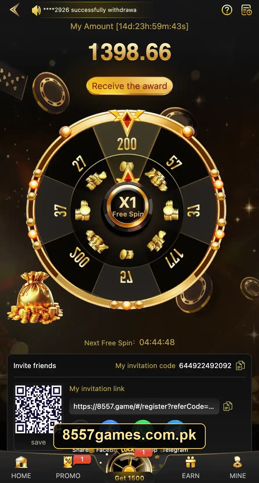 8557 lucky wheel and rewards screen